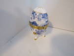 Vintage Max At Home White Blue Trinket Box Egg